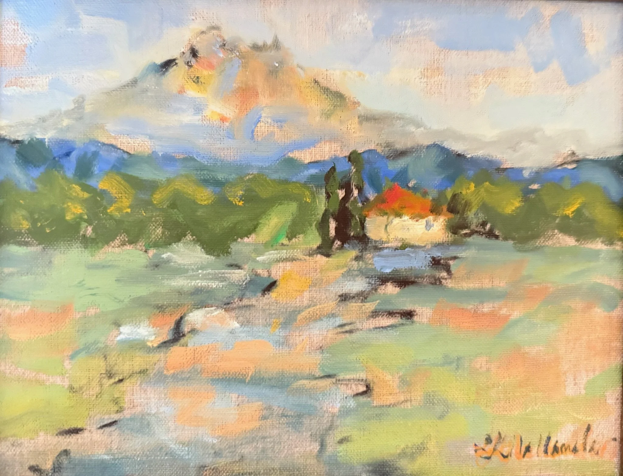 “Perched on High” Mont Sainte-Victoire  (Cezanne’s Mountain), France / 8x10 oil in a 13x15.5 inch champagne frame / $230