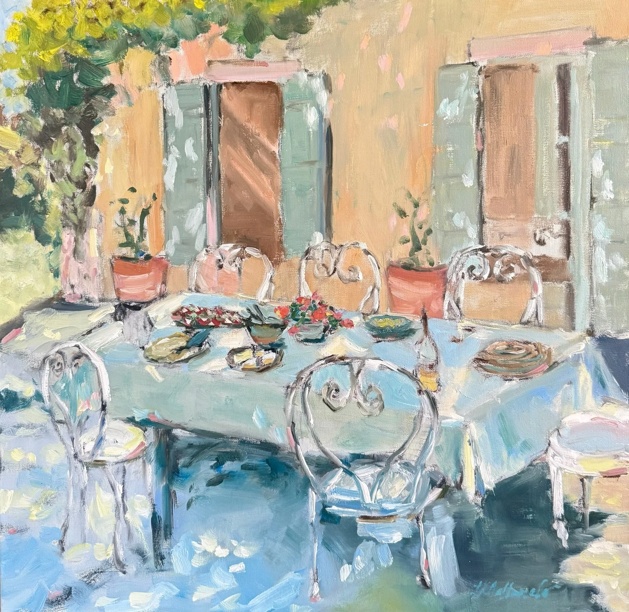 “Joyful Hearts” Ruffato Estate Terrace, Aix-en-Provence, France / 24x24 inch oil / $850