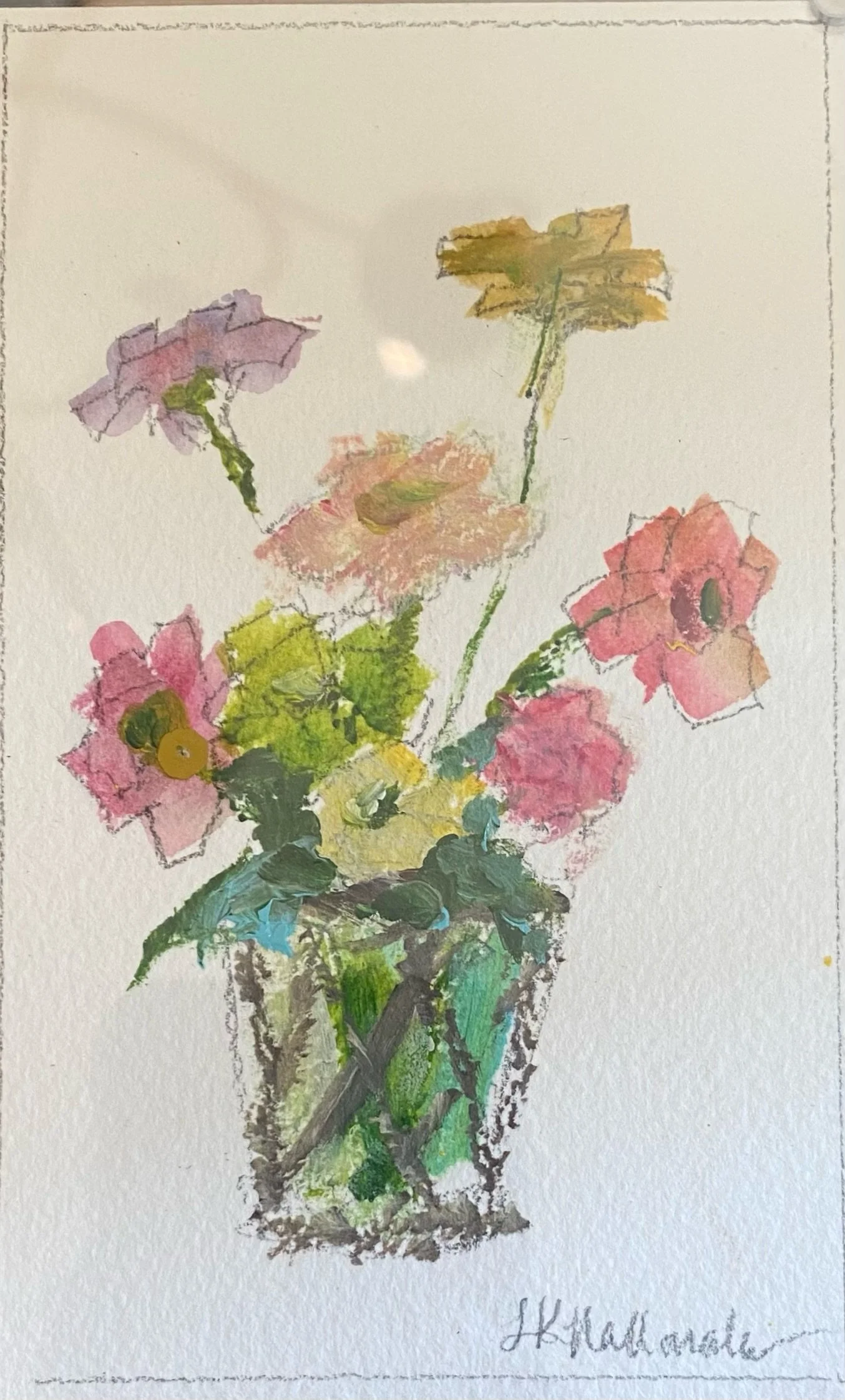 "Garden Treasure" 4x6 acrylic on paper in acrylic frame / Purchased