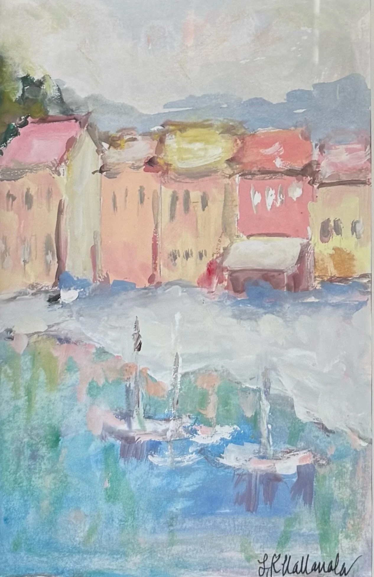 “Cassis Port” Cassis, France / 5x7 gouache in 15.5x18.5 inch gold frame / $290