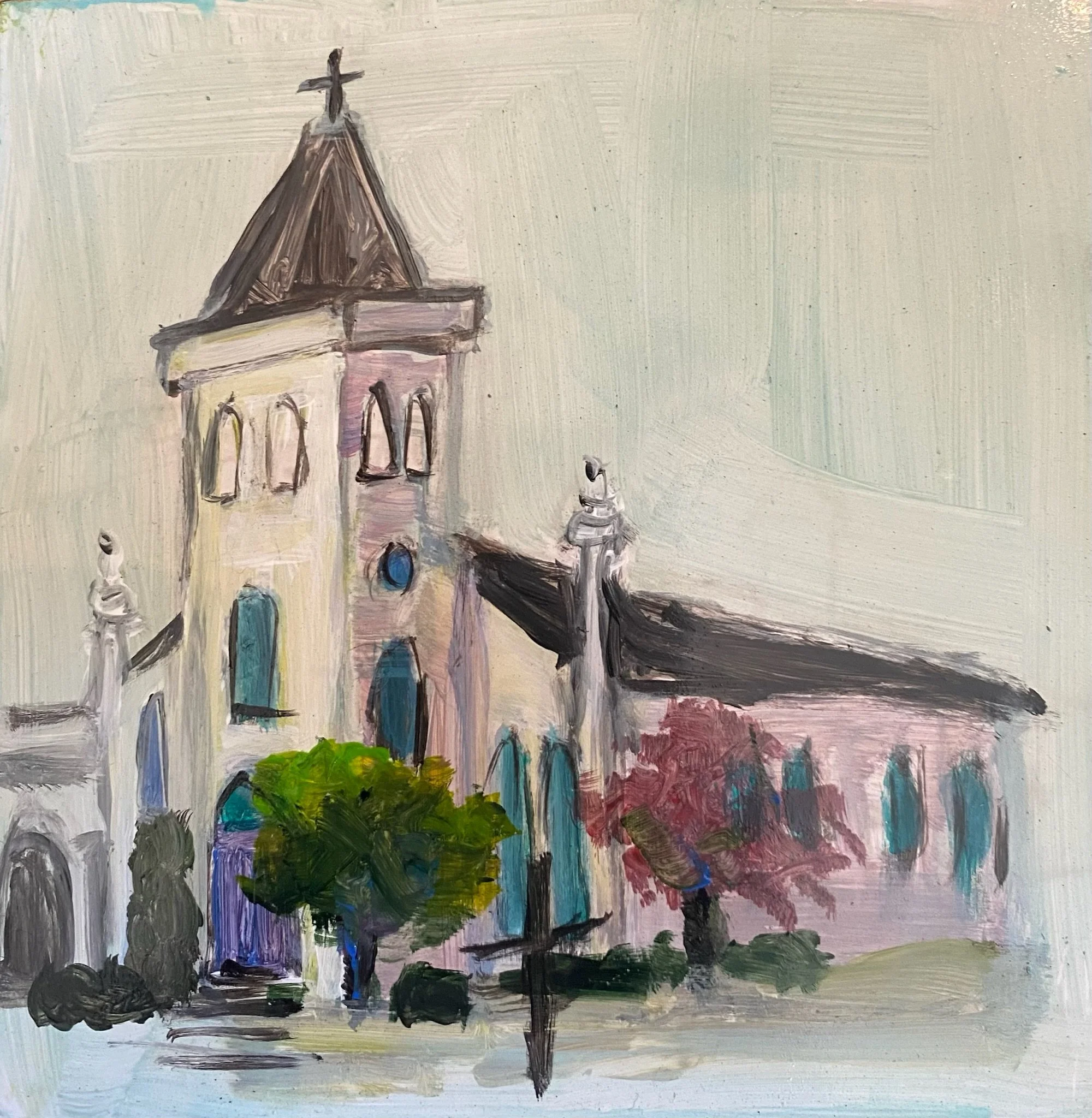 "First United Methodist Church" 5x5 acrylic on gesso board / Private Collection