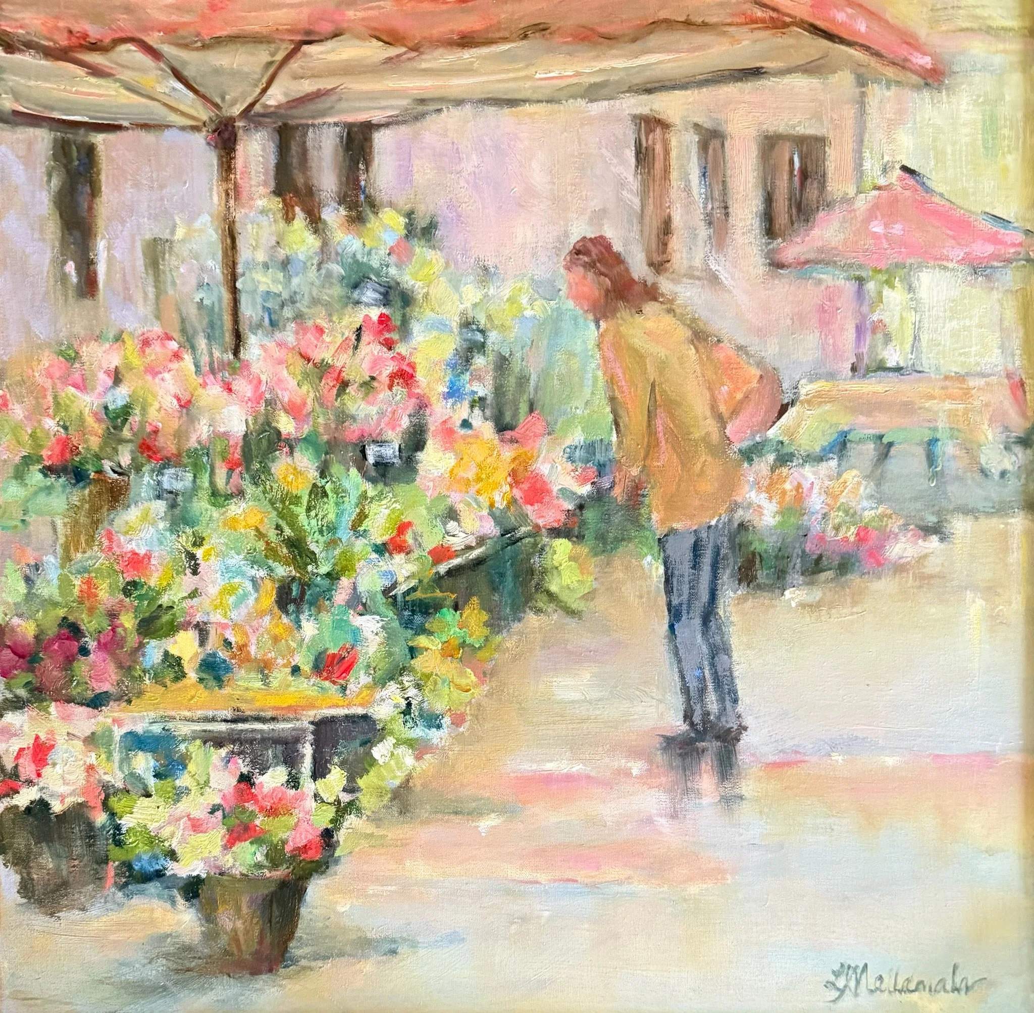 “Gazing Upon His Beauty” Markets in Aix-en-Provence, France / 20x20 inch oil in a 23.25x23.25 inch gold frame / $710