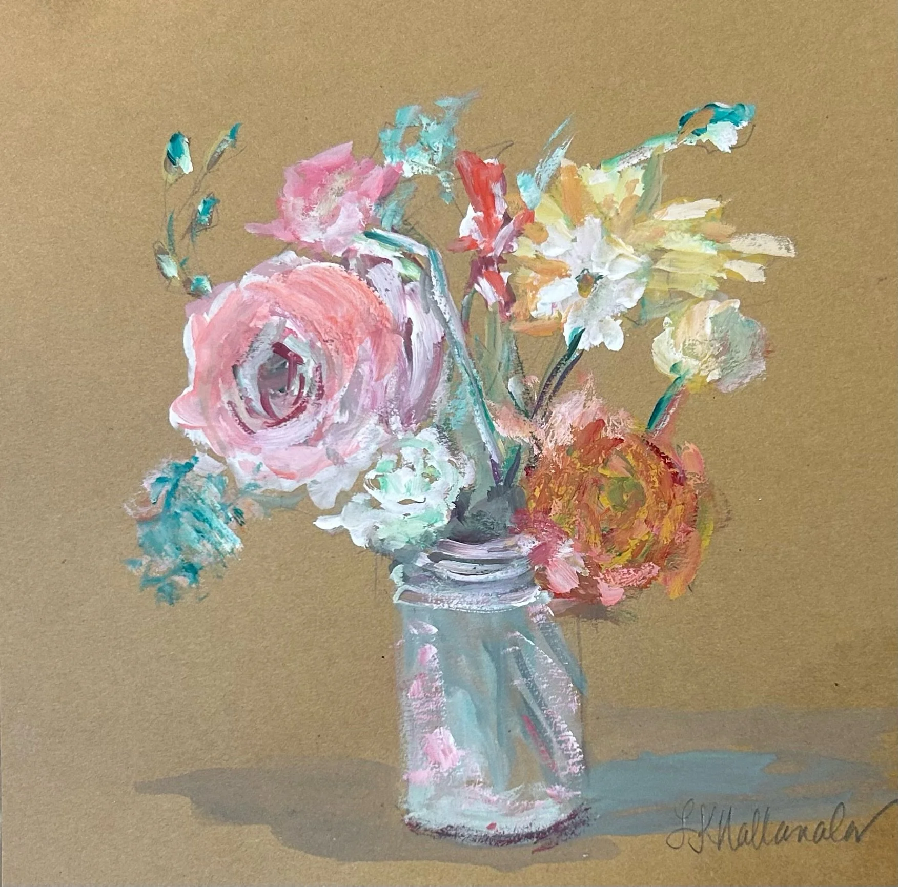 "Tender Love" 6x6 gouache on paper in acrylic frame / Purchased