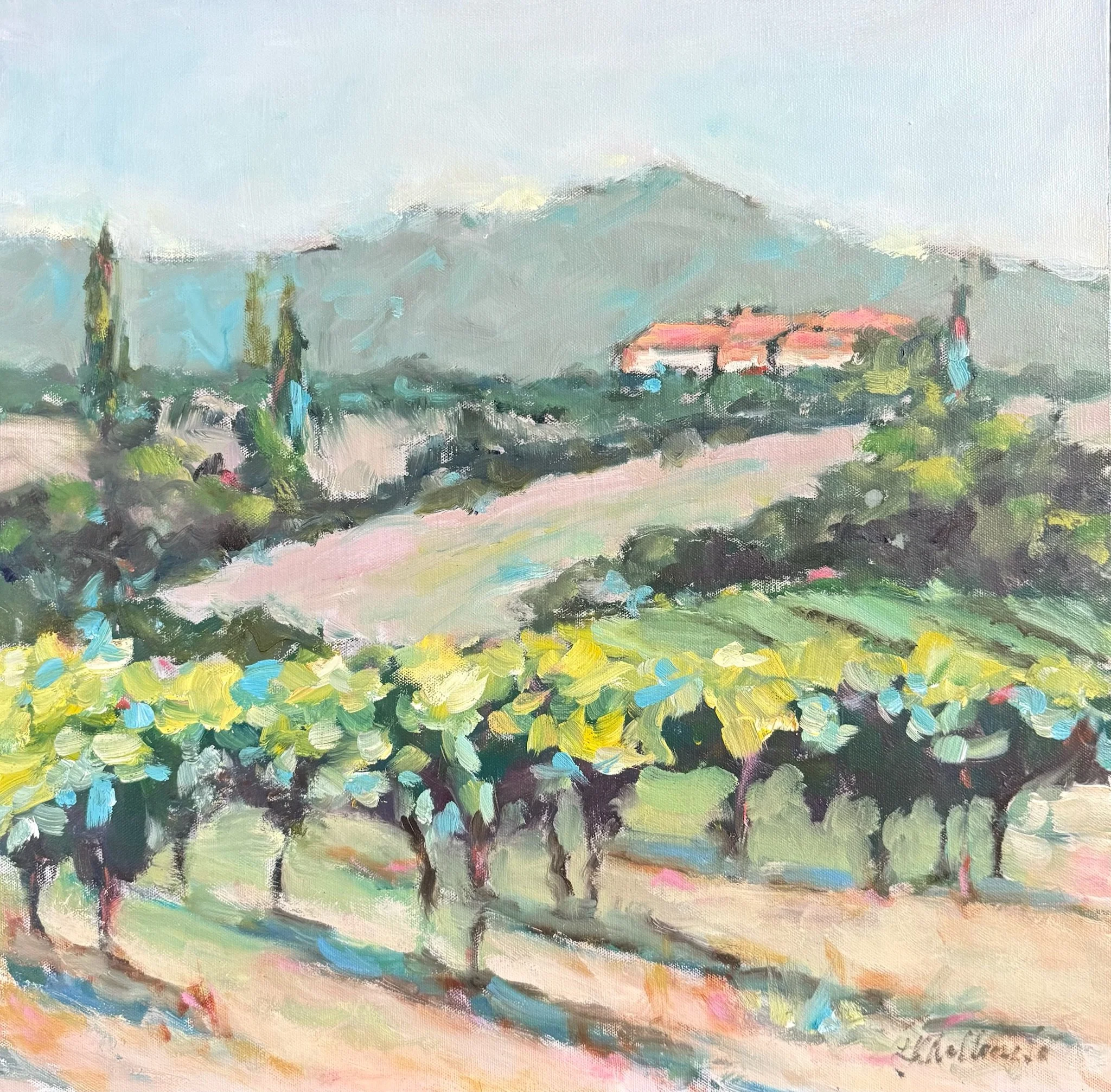 “Much Fruit” Domaine des Feraud Vineyard, Provence, France / 20x 20 inch oil in a 22x22 inch gold floater frame / $710