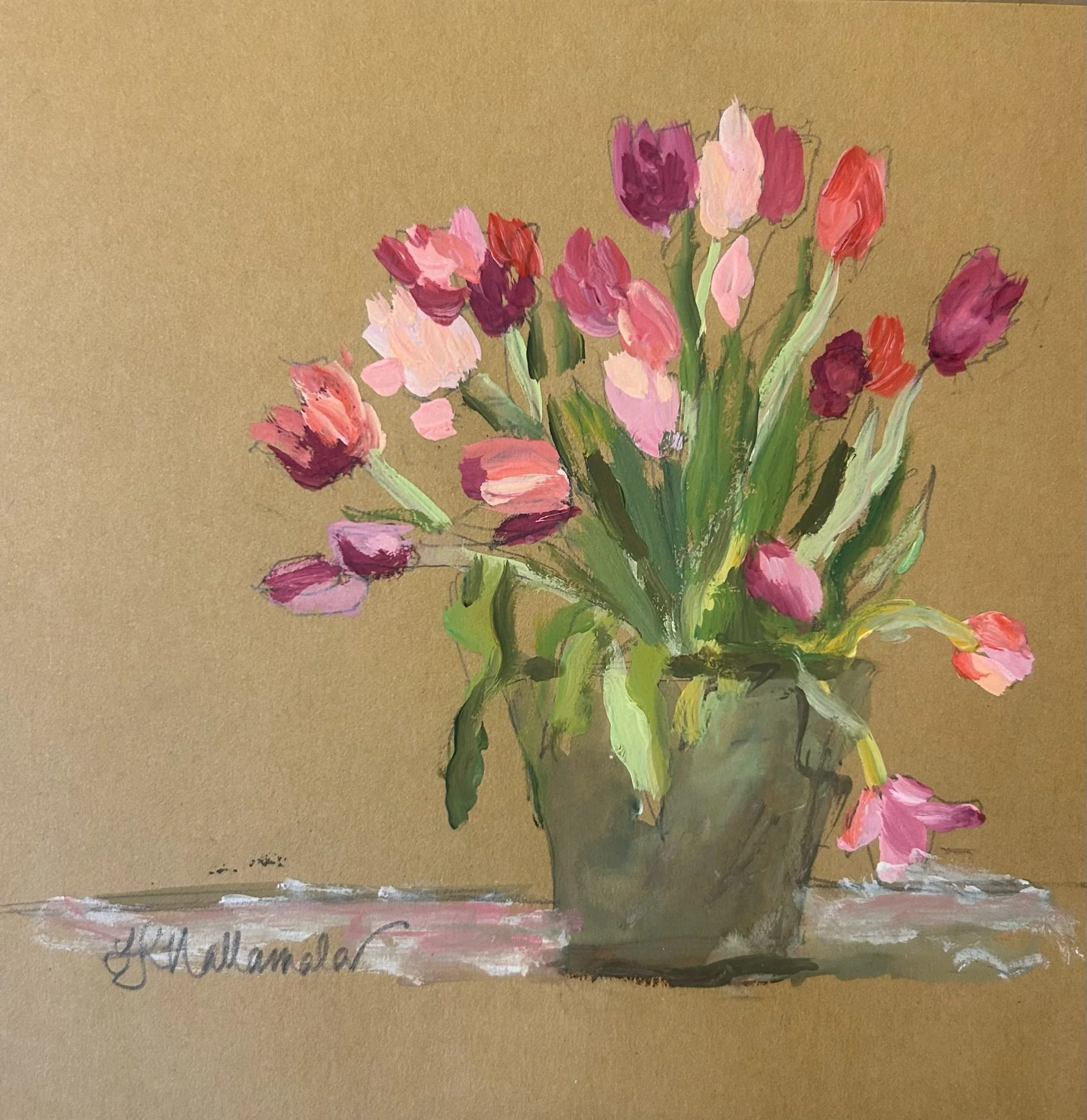 "Adored" 6x6 gouache on paper in acrylic frame / Purchased