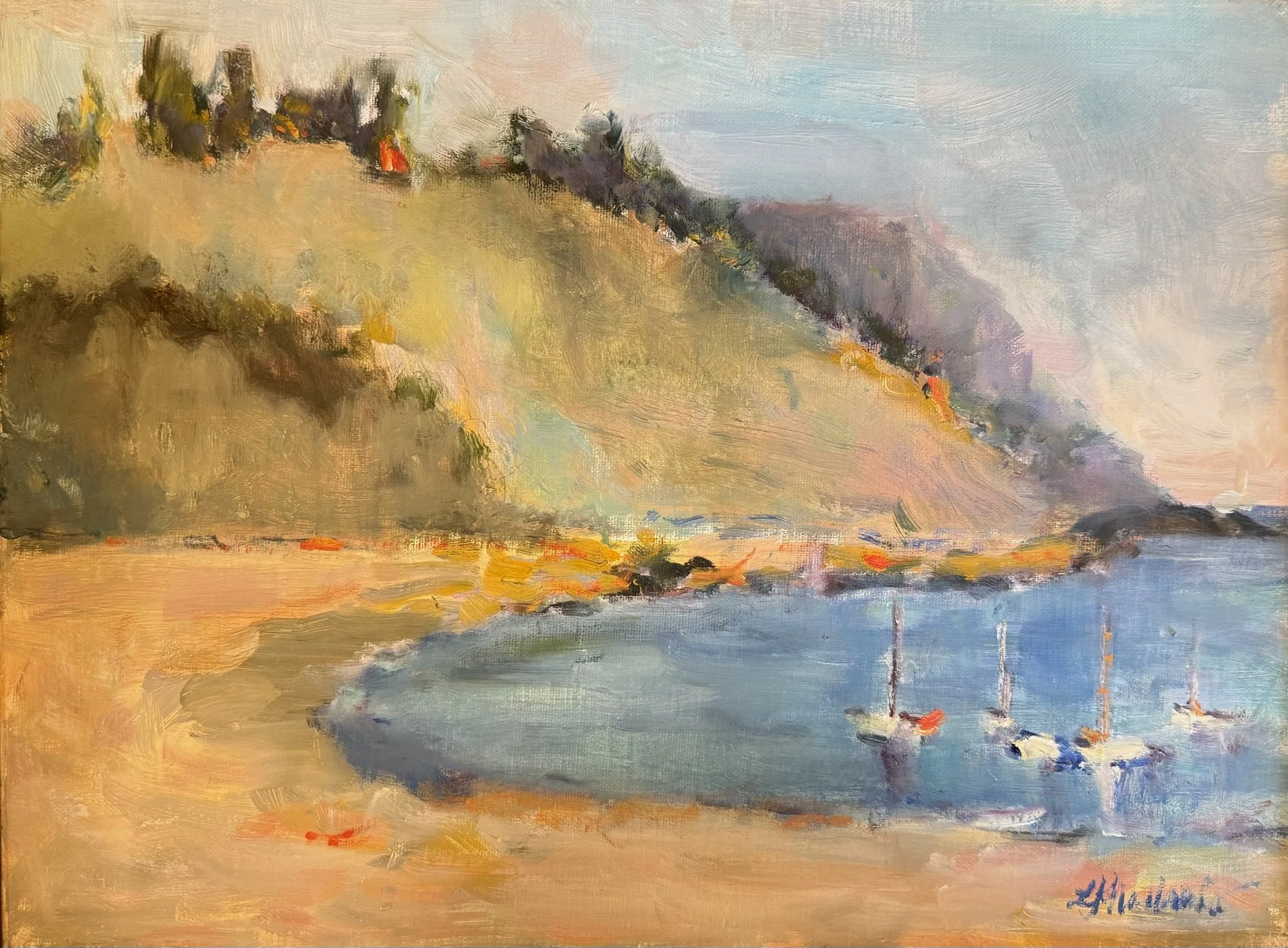 “Quiet My Soul” Cassis Bay, France / 12x16 inch oil in a 13.75x17.75 inch gold frame / $325