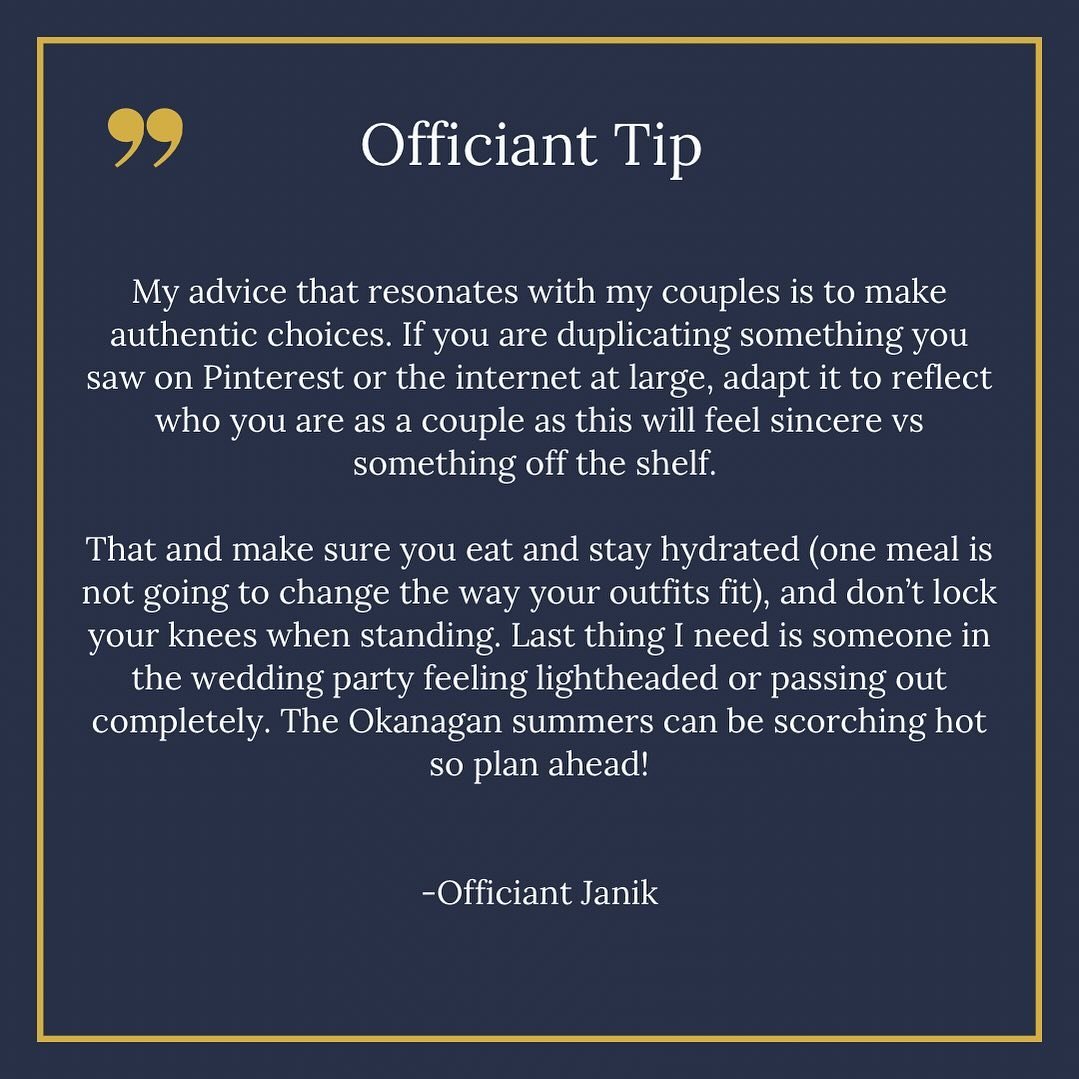 We love the advice from Officiant @janbaland about staying authentic! This is so important to remember your wedding is not about being a Pinterest day 😉