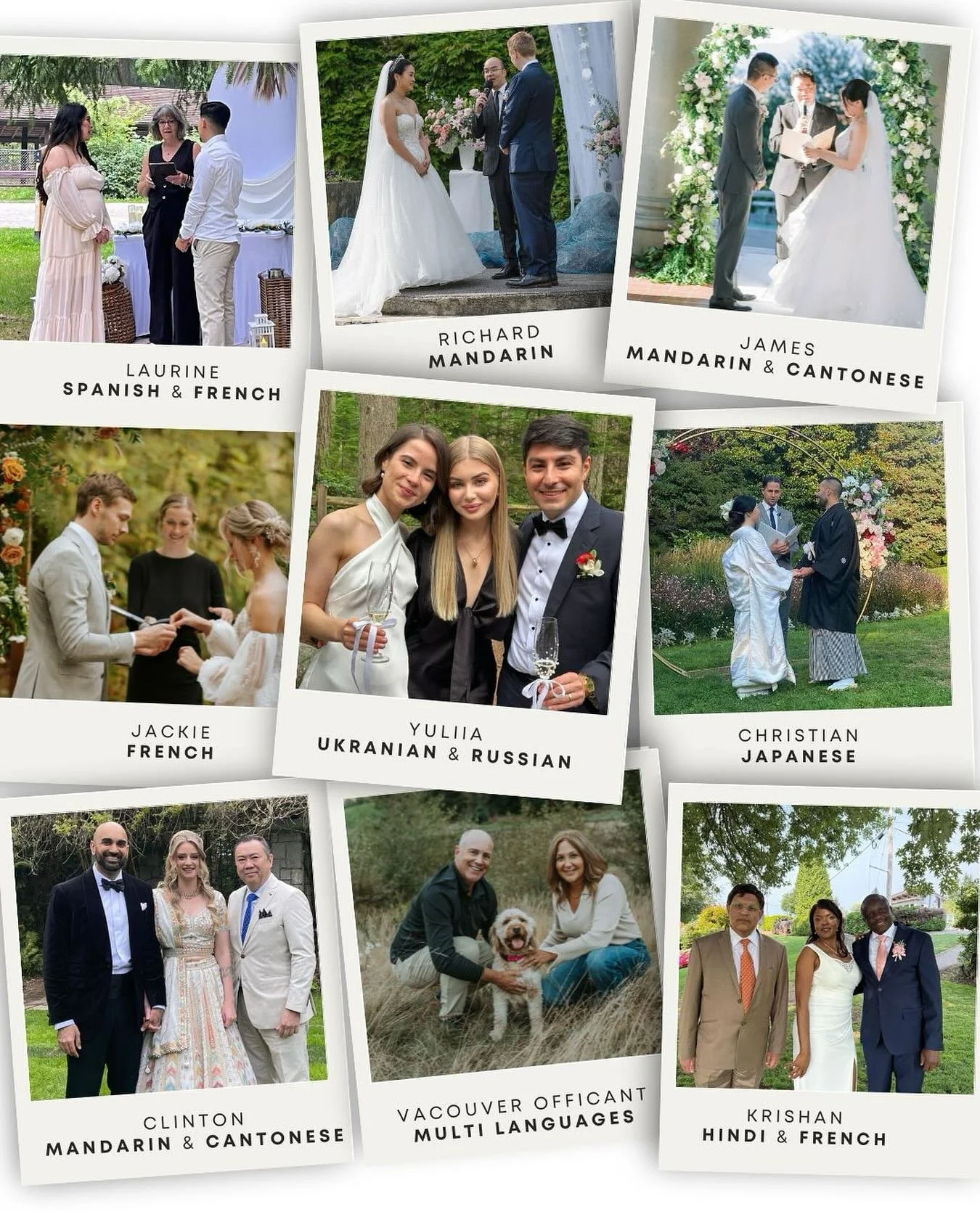 Love speaks every language &mdash; and so do we. 💍✨

At Vancouver Officiant, we&rsquo;re proud to have a team of multilingual officiants ready to help you celebrate your love your way.
Whether your ceremony is in English, Mandarin, Cantonese, Spanis