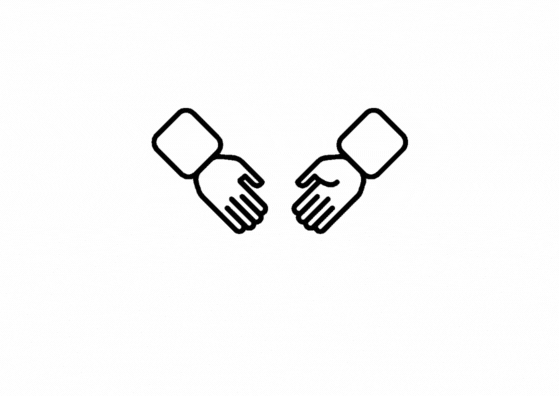 Icon of two hands reaching towards each other, symbolizing connection or help.