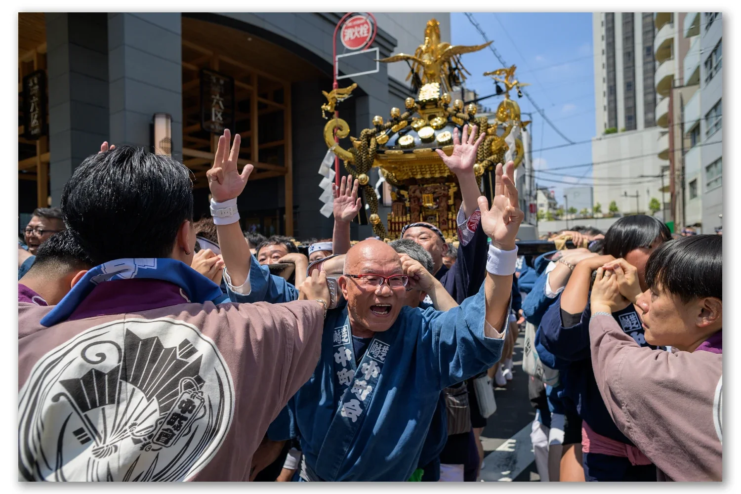 Asakusa local carries the Mikoshi at the Sanja Matsuri