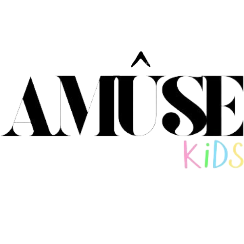 The logo features the word 'AMUSE' in large, black, stylized font with the word 'kids' in colorful, playful letters underneath.