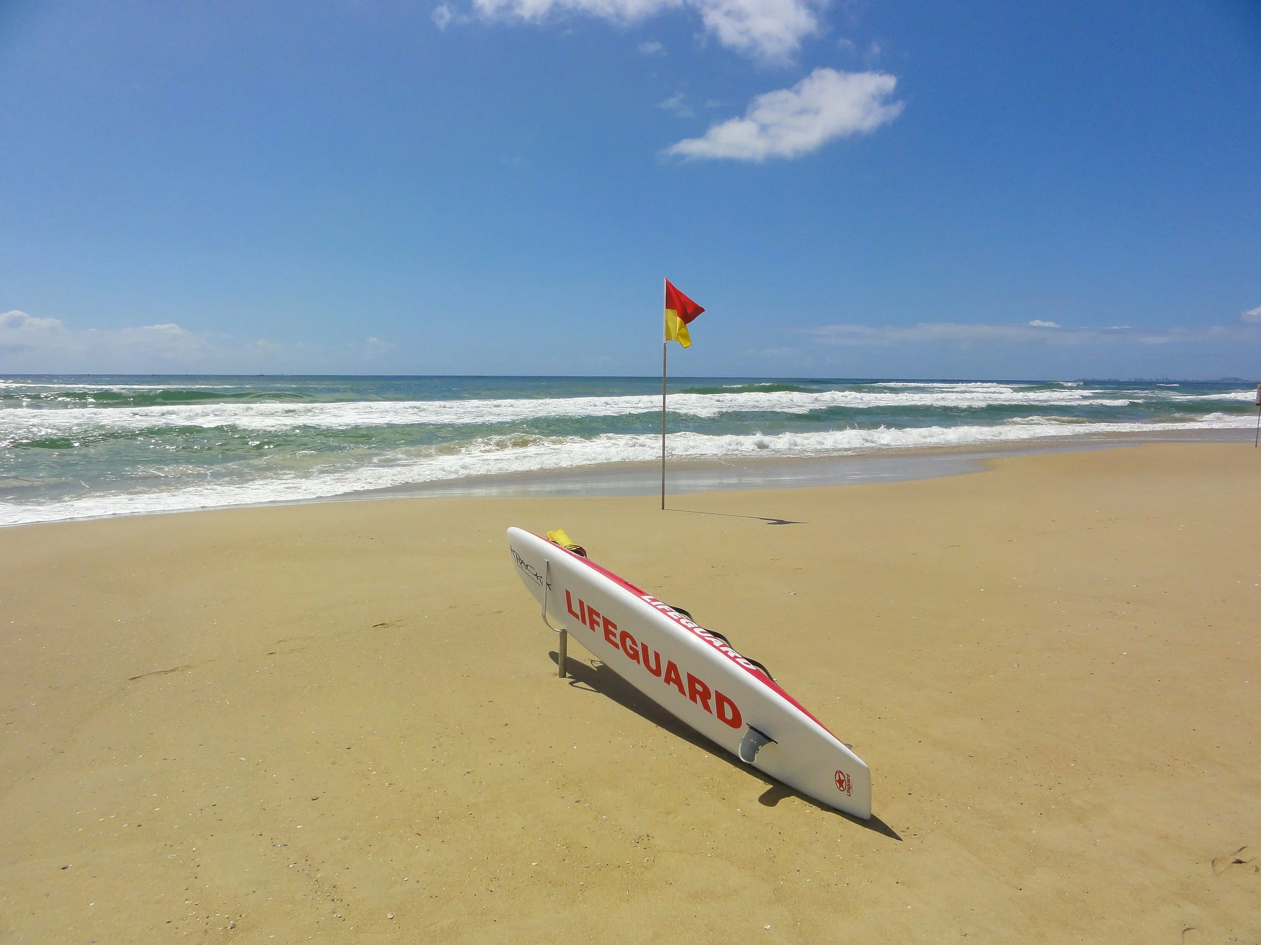 Red and yellow lifesaver flag