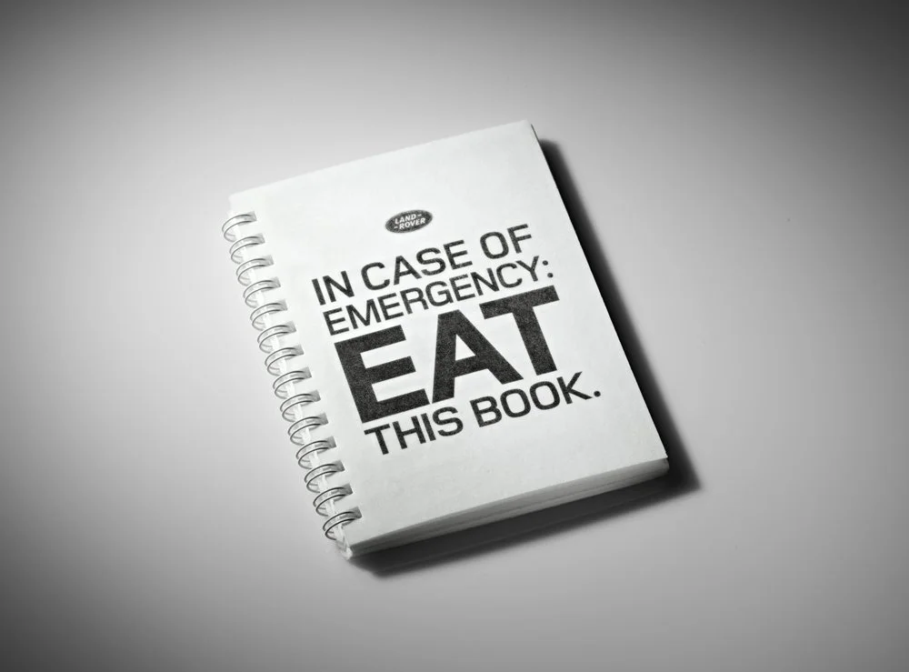 Land Rover. In case of emergency, eat this book.