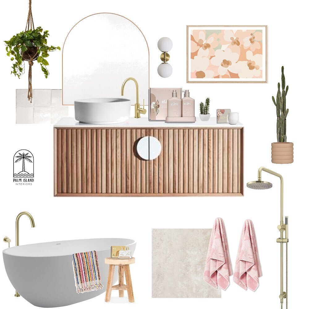 Palm Springs inspired Bathroom ✨ 

I am loving the @stylesourcebook moodboard competitions - they&rsquo;ve been helping me source products! ✨

This dreamy bathroom is featuring @al.ive_body products by fellow Adelaidians @alisa_lysandra 🤍

🌵🤍🌴

.