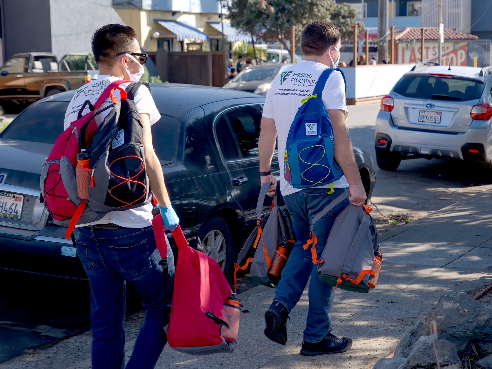  Presidio Education® team walking down La Playa Street, where homeless find refuge in between the parked cars and Ocean Beach. Photograph by  Martin Nobida, English Teacher , 2020. 