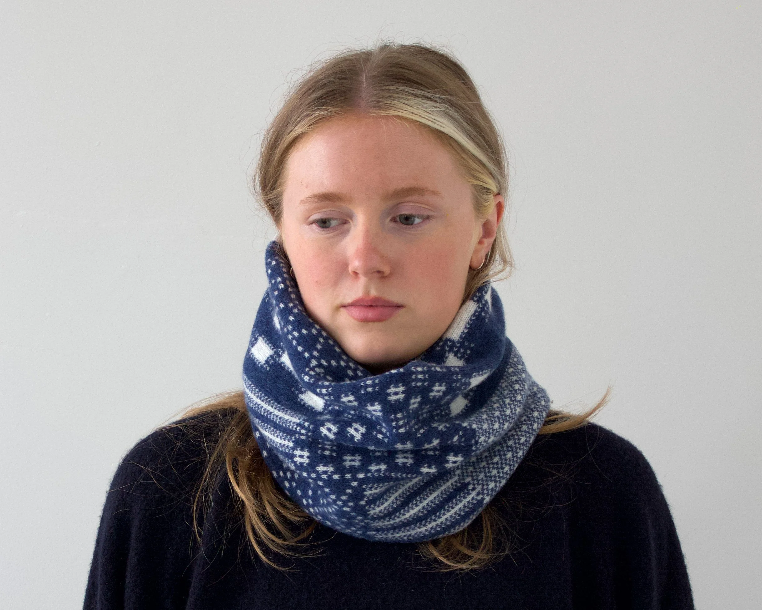 Blue Ikat Patchwork Lambswool Neck Warmer