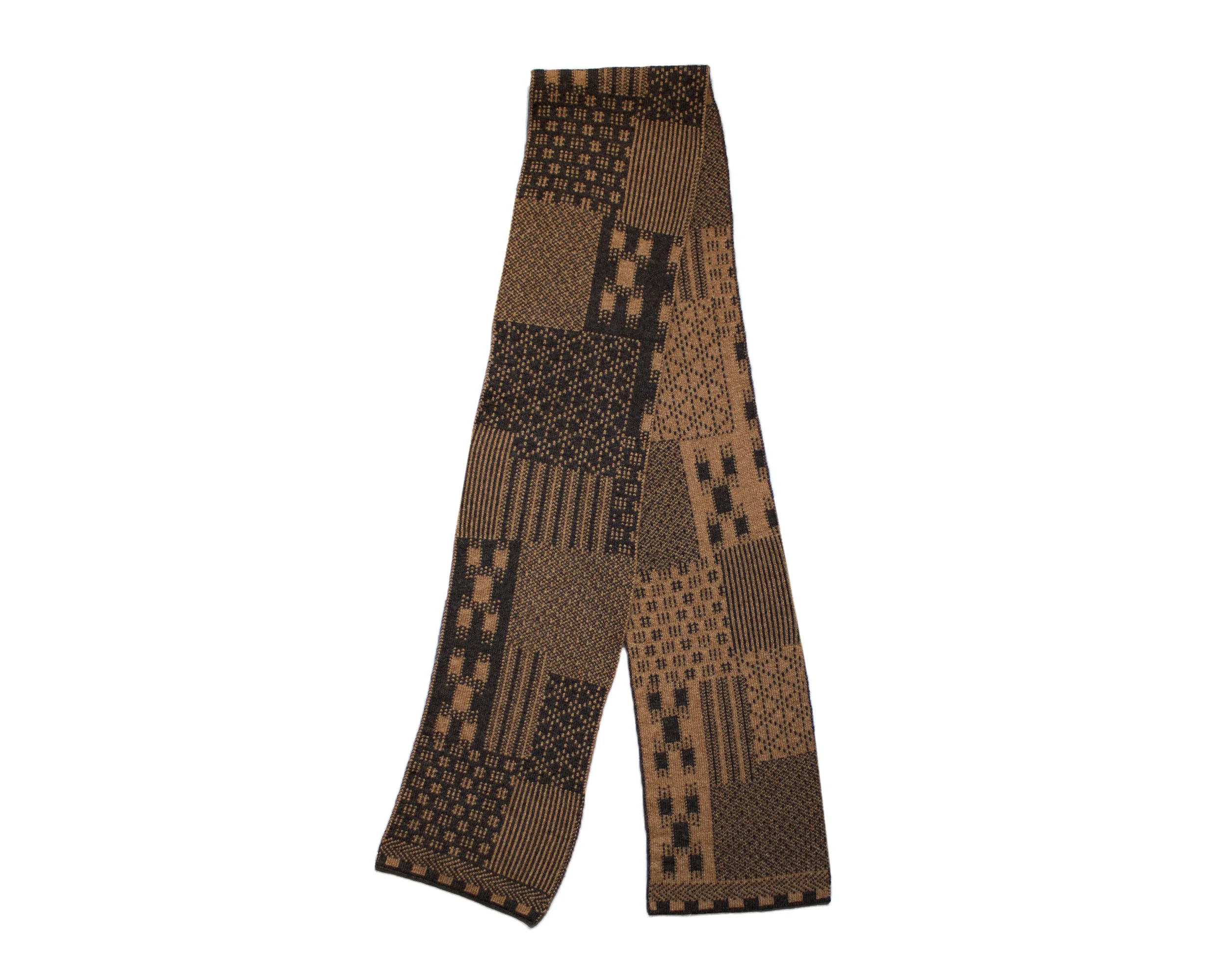 Boro Design Patchwork Lambswool Scarf - Brown