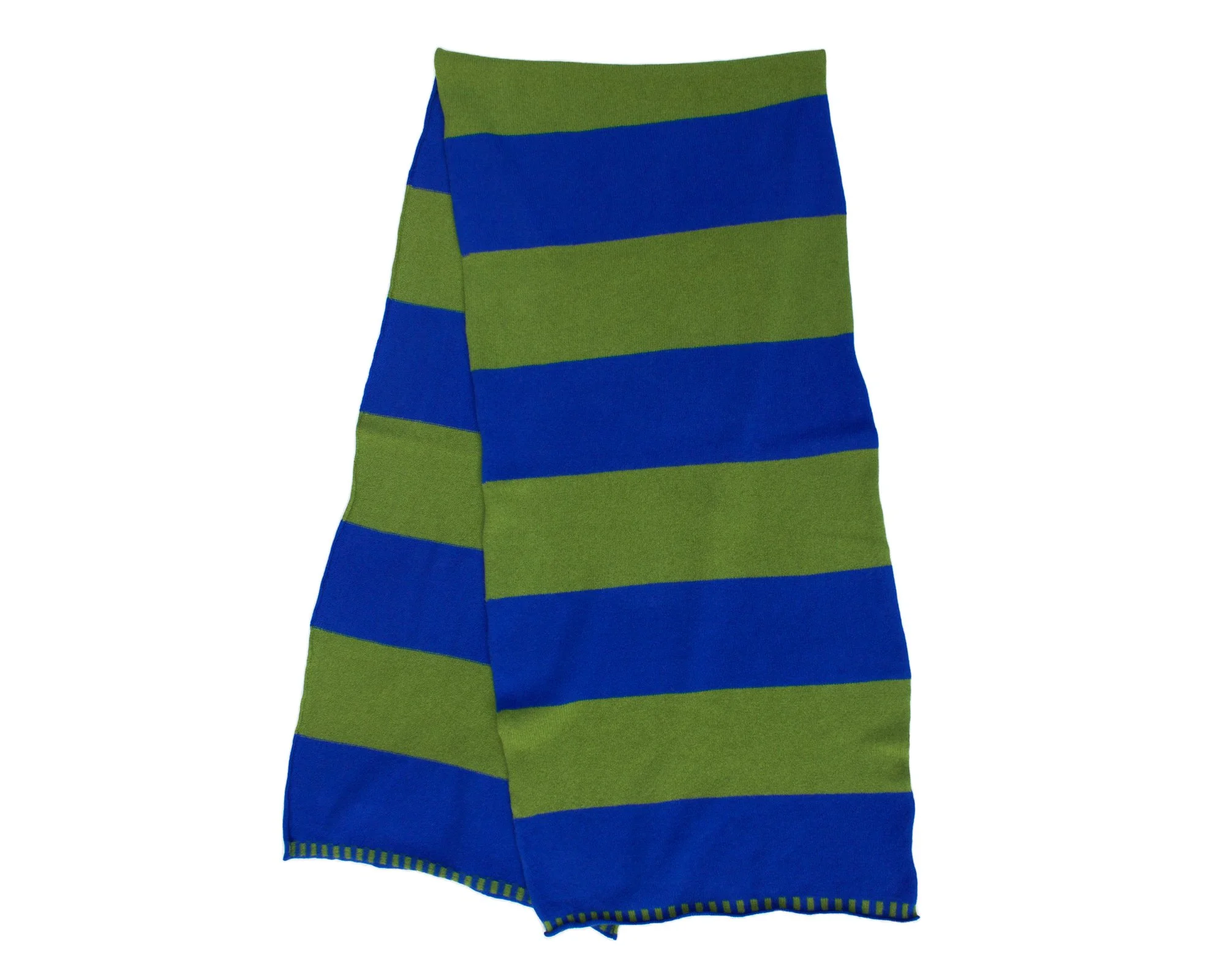 Lambswool Block Stripe Blanket Scarf - Cobalt/Moss