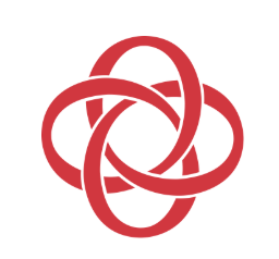 Red abstract intertwining loops forming a complex knot or floral design.