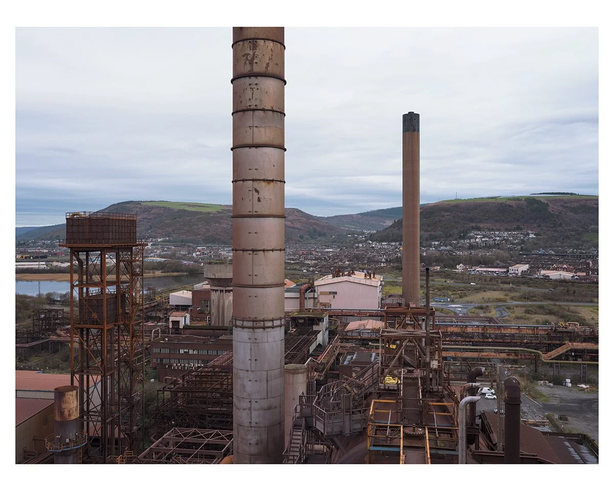 View from Port Talbot Blast Furnace 5 over Incinerator Chimney and Water Tower 2025
