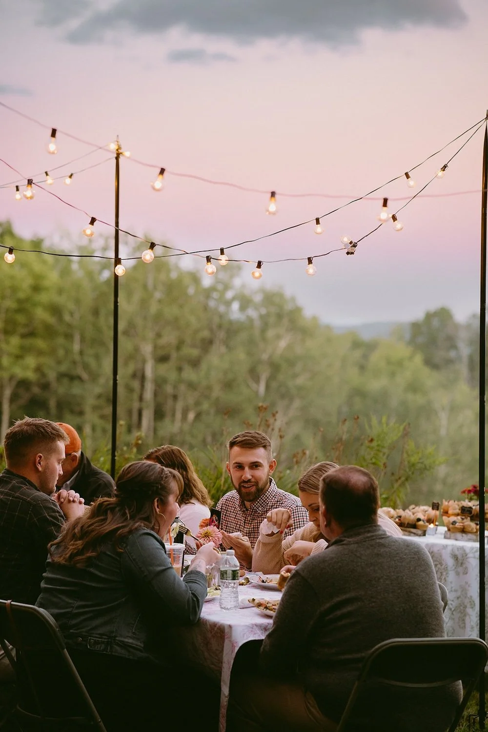 View of the pink and blue summer sky. 