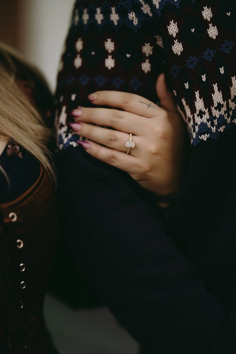 Detail photo of the future brides engagement ring. 