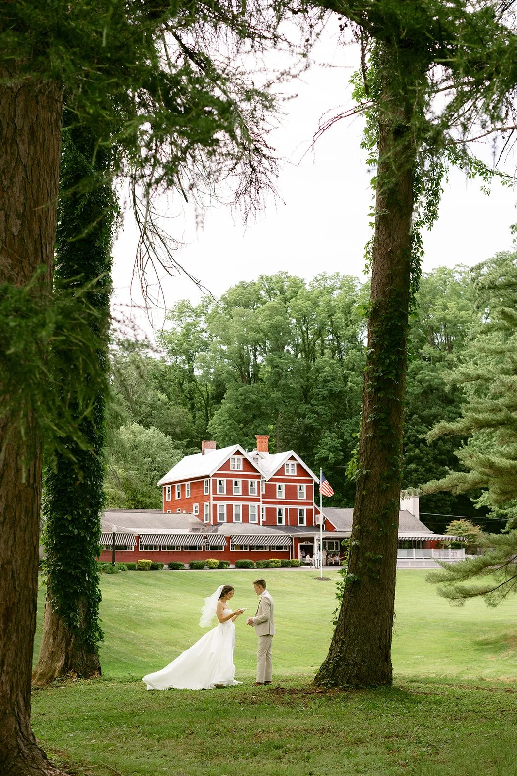 Wedding first look between bride and groom before their Upstate New York wedding