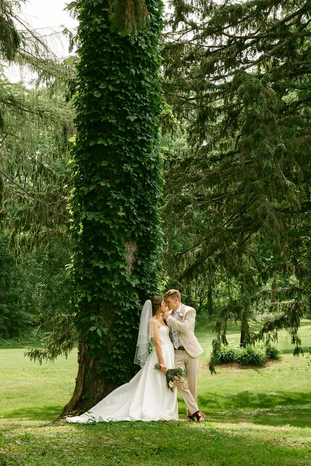 Wedding first look between bride and groom before their Upstate New York wedding