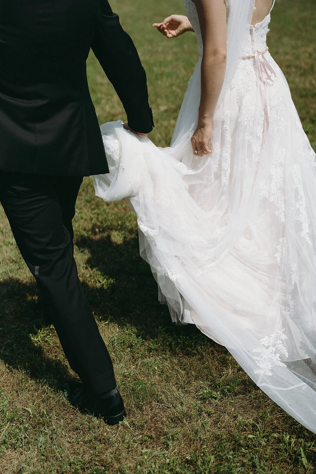 Romantic wedding first look with bride and groom sharing a private moment