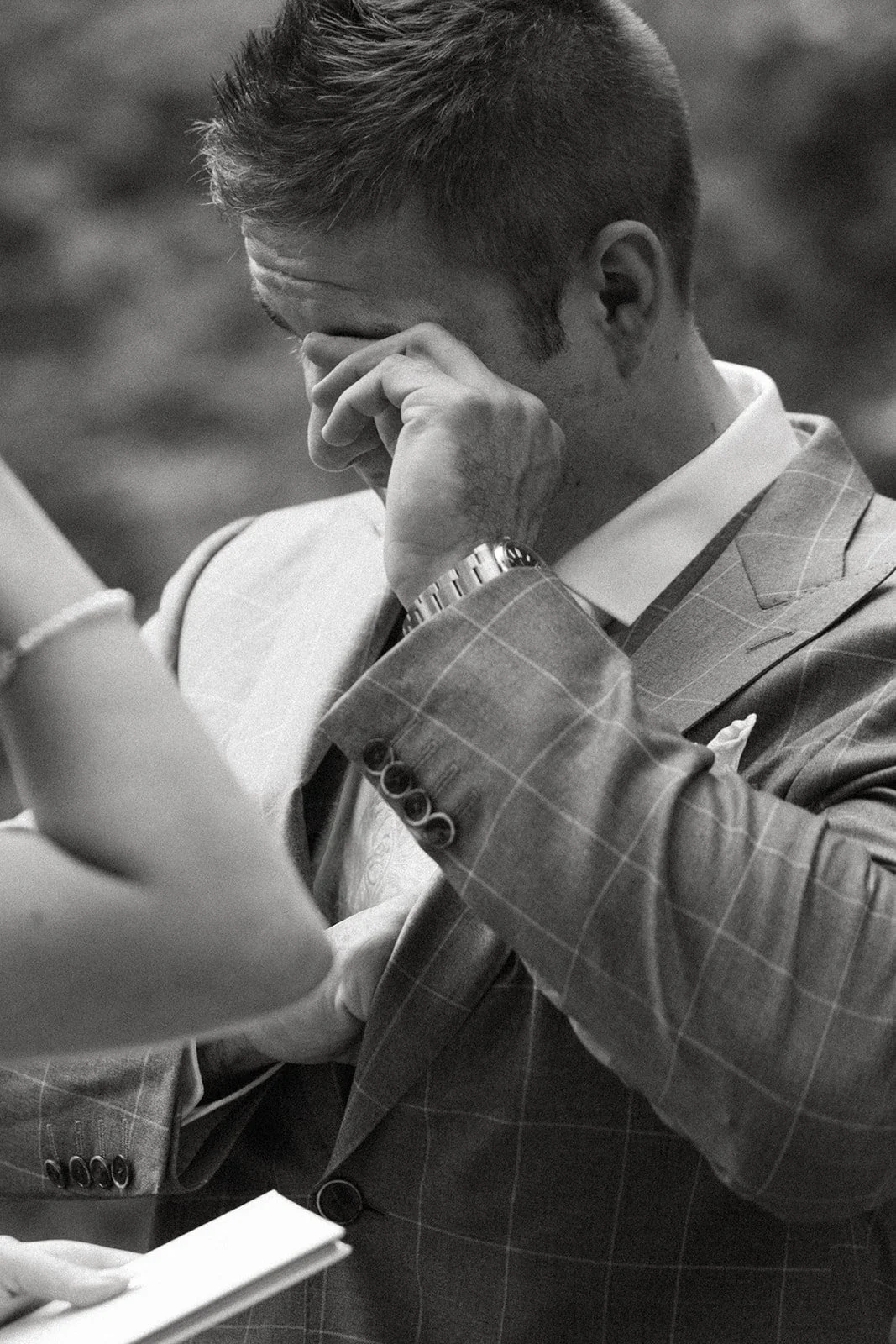 Emotional wedding first look before the ceremony in Upstate New York