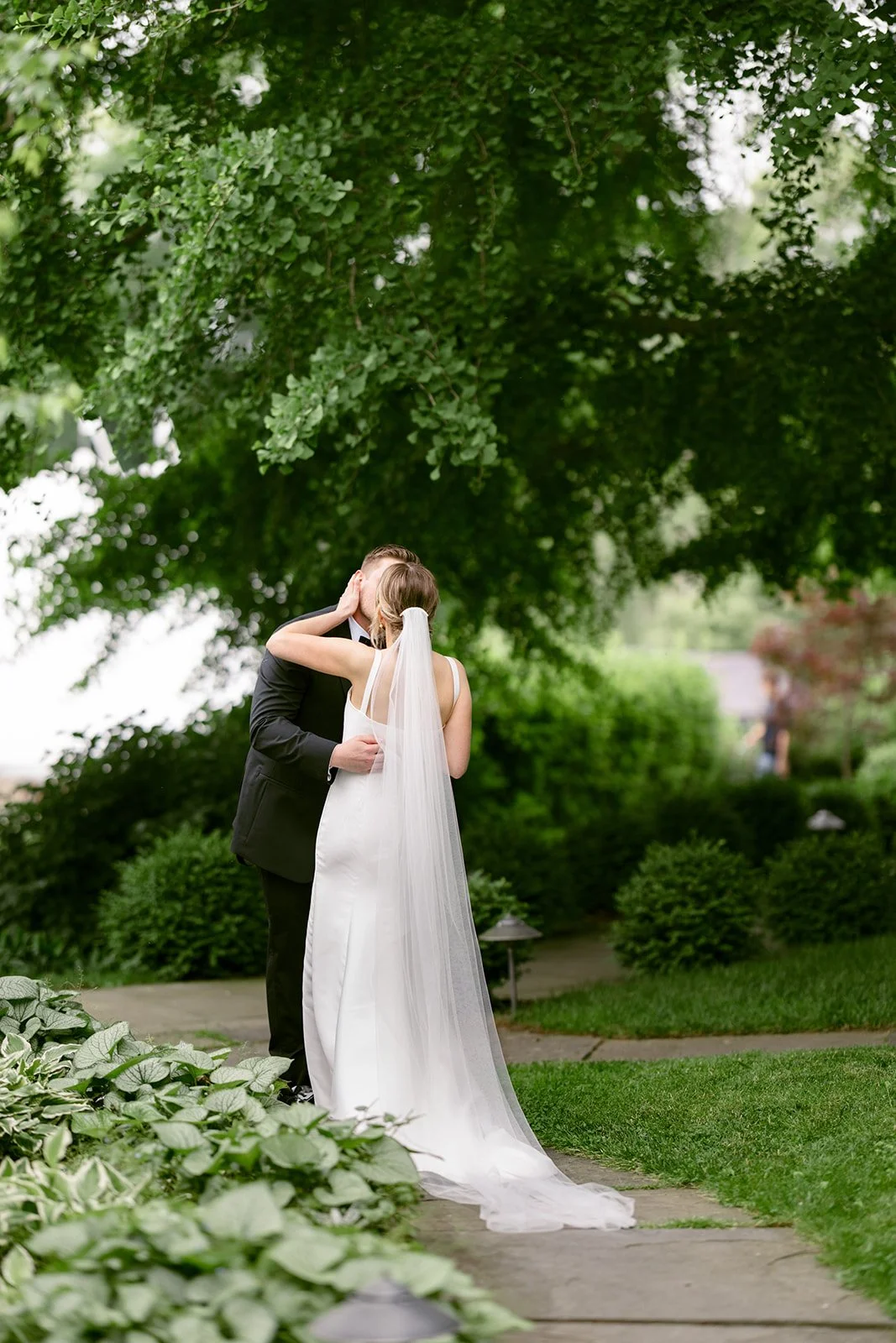 Outdoor wedding first look surrounded by beautiful Upstate New York scenery