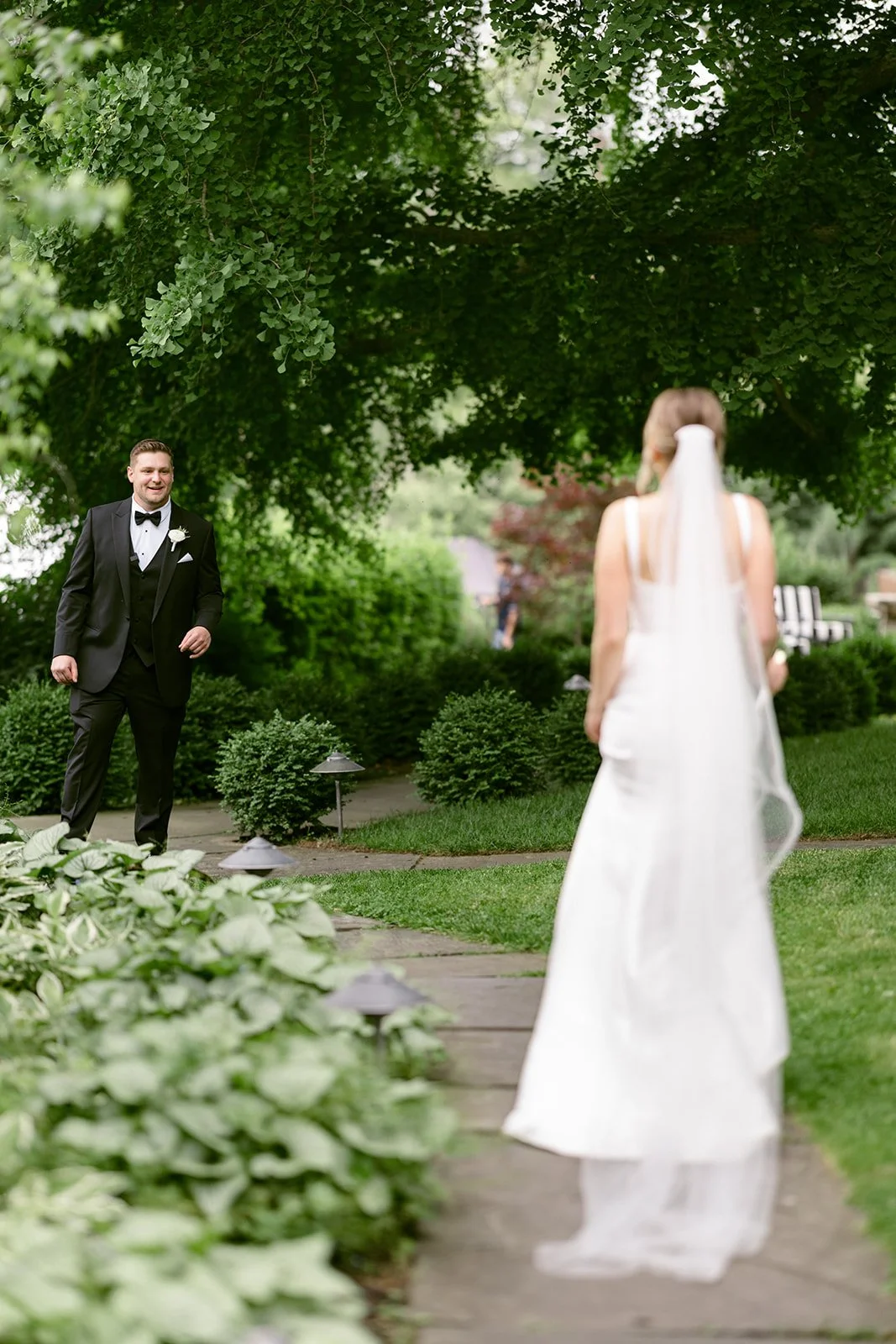 Outdoor wedding first look surrounded by beautiful Upstate New York scenery