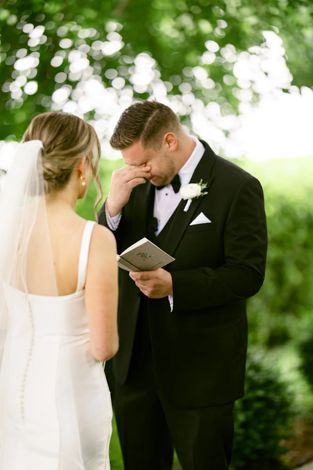 Outdoor wedding first look surrounded by beautiful Upstate New York scenery