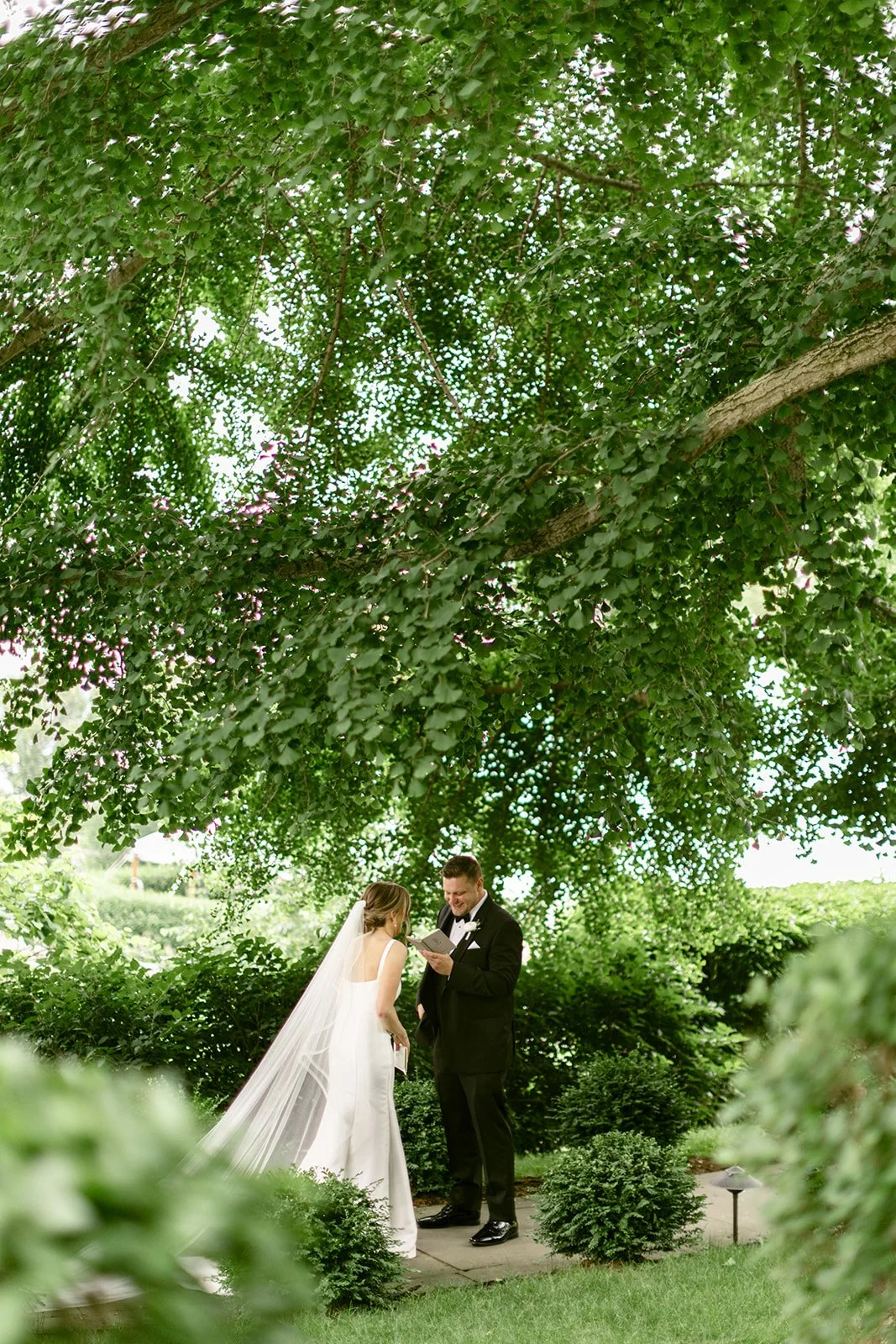 Outdoor wedding first look surrounded by beautiful Upstate New York scenery