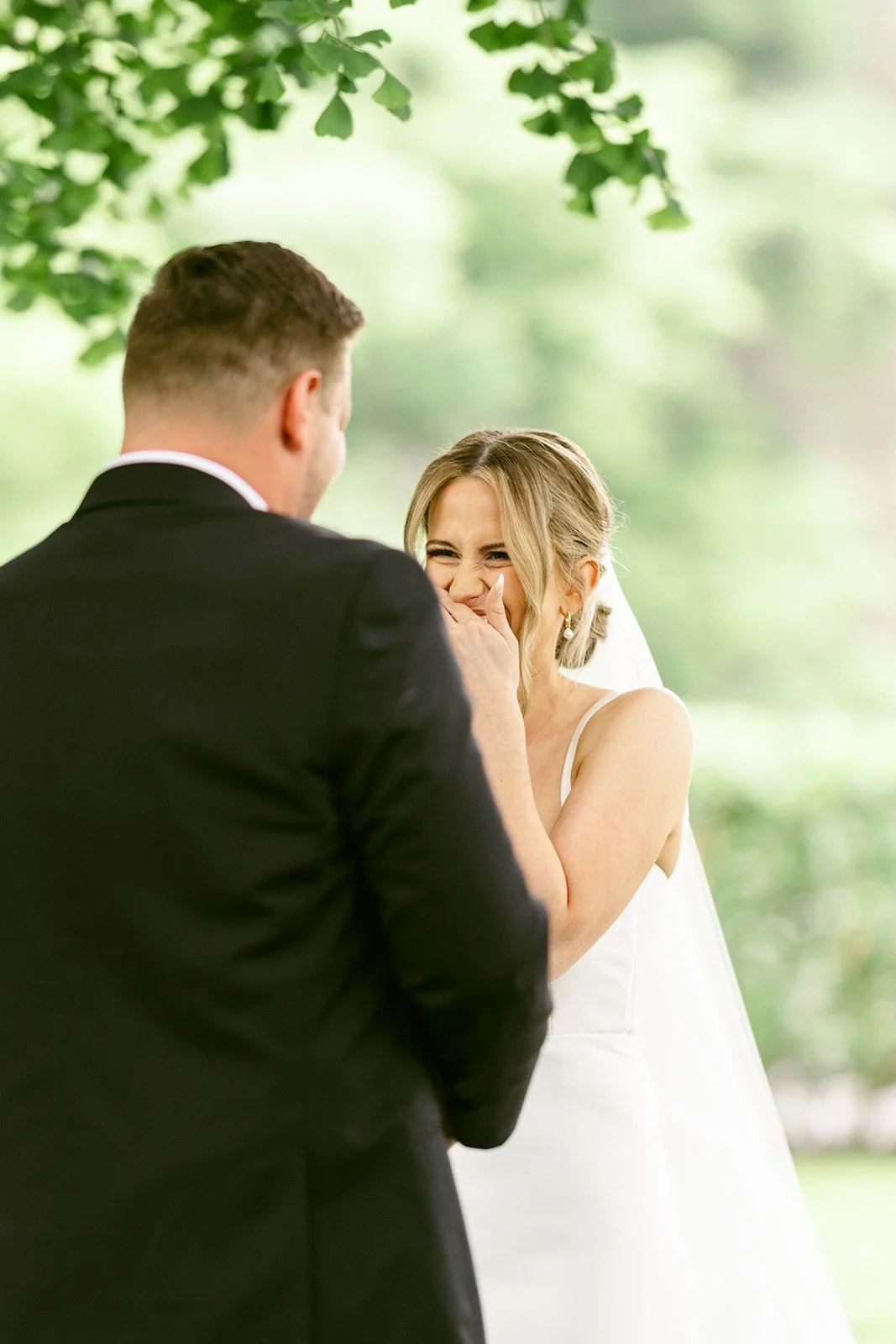Outdoor wedding first look surrounded by beautiful Upstate New York scenery