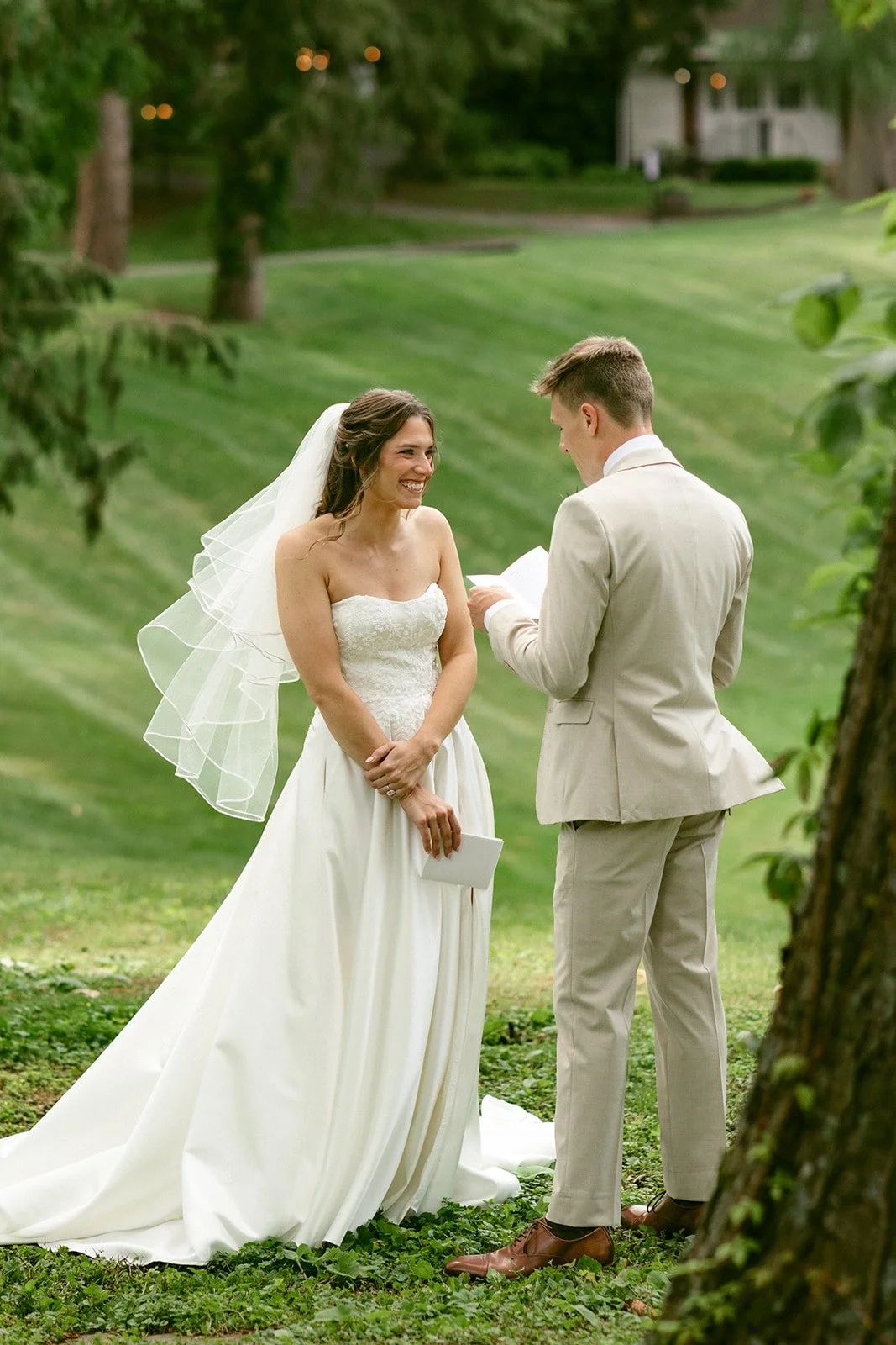 Wedding first look between bride and groom before their Upstate New York wedding