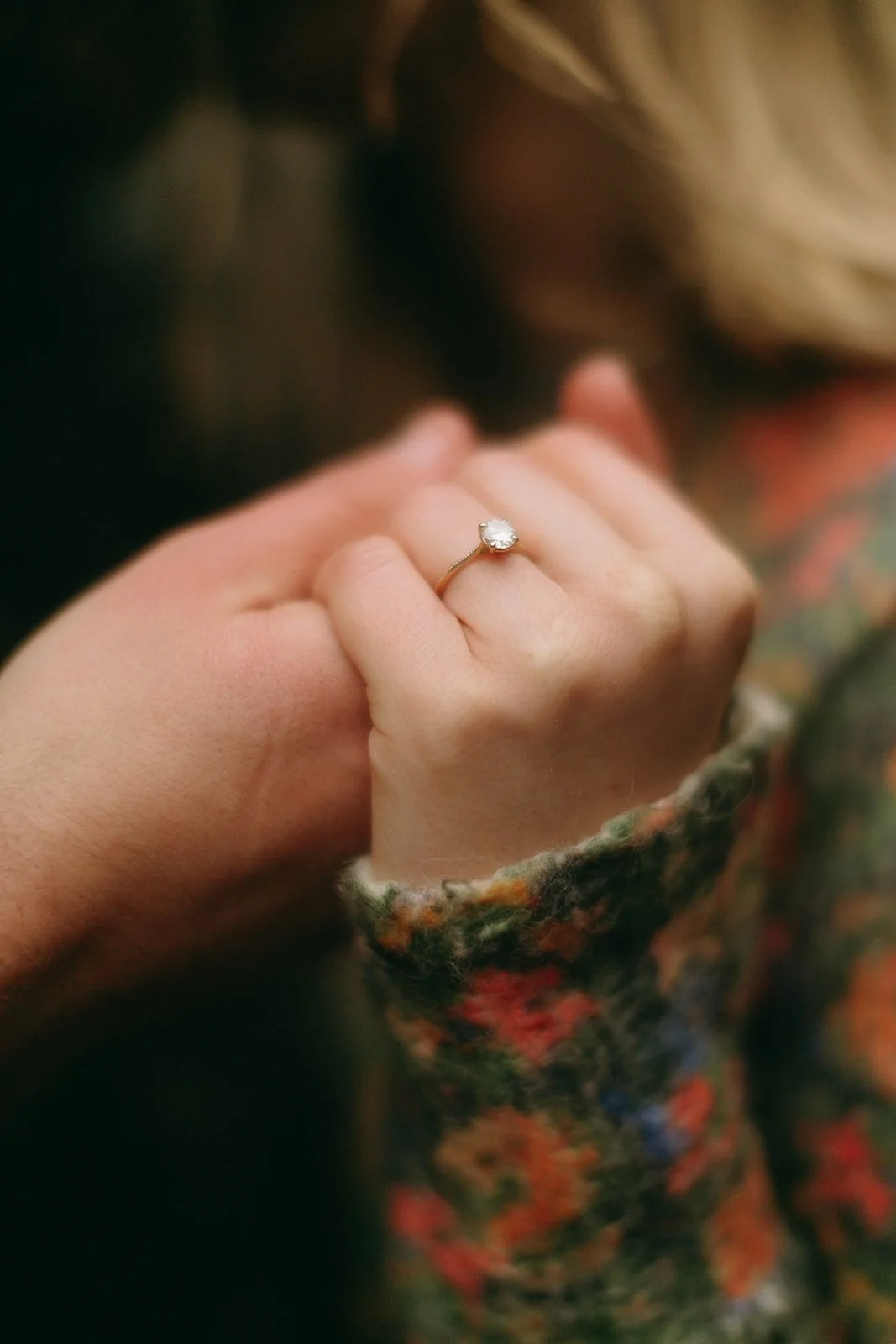 Engagement ring detail photographed at Robert H. Treman State Park in Ithaca NY