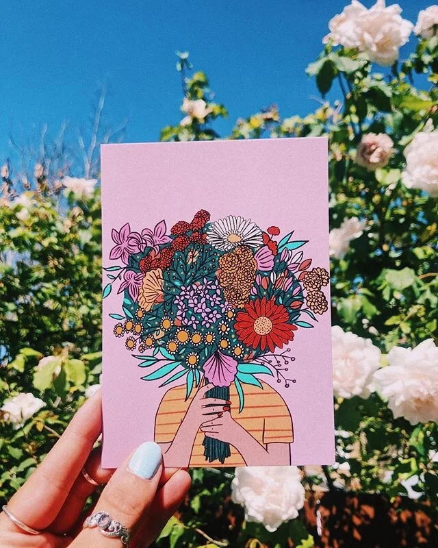Flowers on flowers. I finally have Instagram shopping, it&rsquo;s a miracle! Thank god for friends who work in social media ✨ #illustration #postcard #floral #smallbiz
