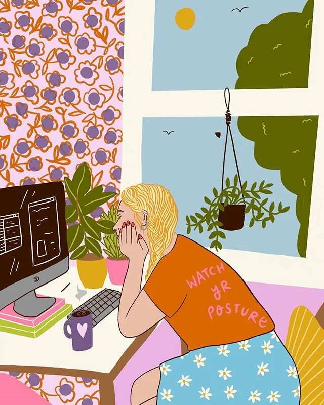 Note to self: sit up straight. It&rsquo;s finally Friday lovers. (Thank god) #lockdowndiary #illustration #watchyourback