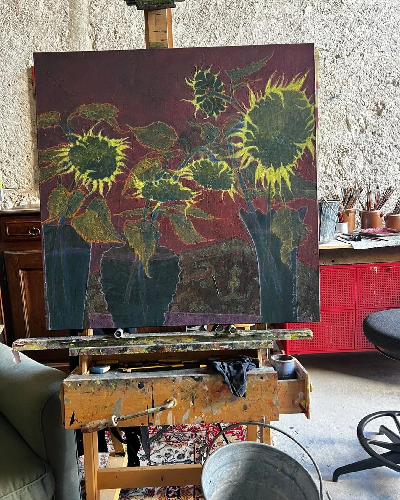 Sunflowers Charroux #sunflowers🌻 #maroon #yellow  #green #acrylic #painting