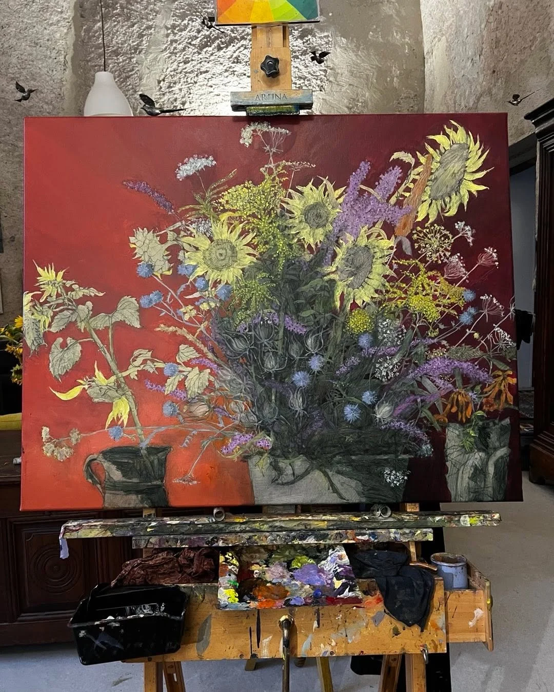 Charroux wild flowers #wild flowers #sunflowers #reds #yellows #greens #flowerpaintings