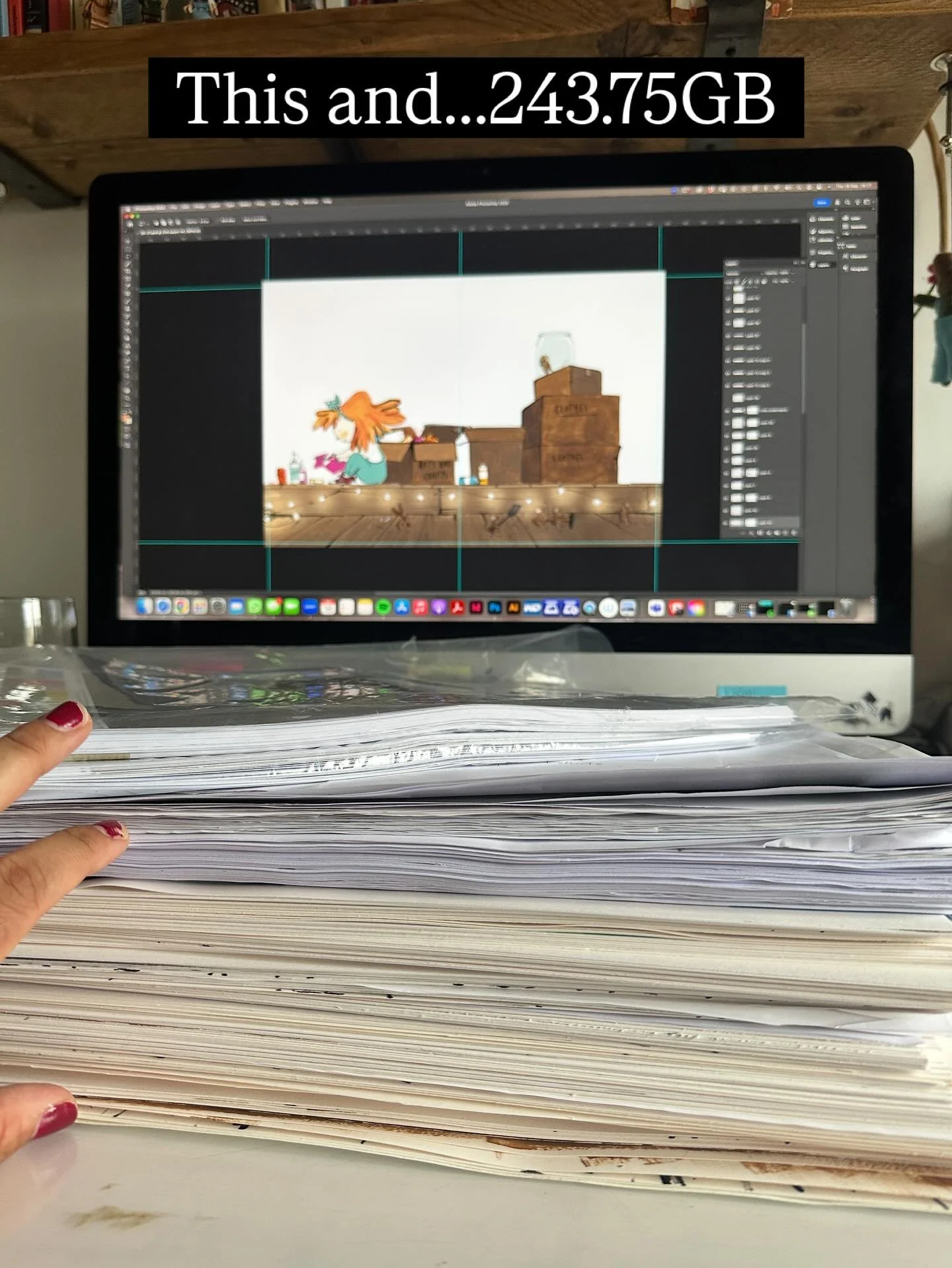 Unexpected Guests is on its way to the printers🤞Wahoooo!! 🥳
This pile of paper and 243.75GB on my computer for the creation of a 40page picture book 🤪 I can&rsquo;t wait to show you more.
Thank you to @flcbooks at @quartokids and special thanks to