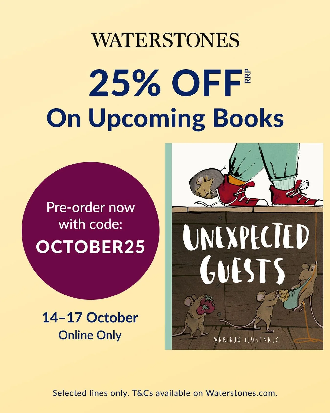 Wahoooooo! UNEXPECTED GUESTS is available for pre-order at Waterstones with a 25% off RRP using OCTOBER25 at checkout! This offer is available only until 23:59 Friday 17th October!! 

@flcbooks @quartokids 
#WPreorder #unexpectedguests #waterstones #