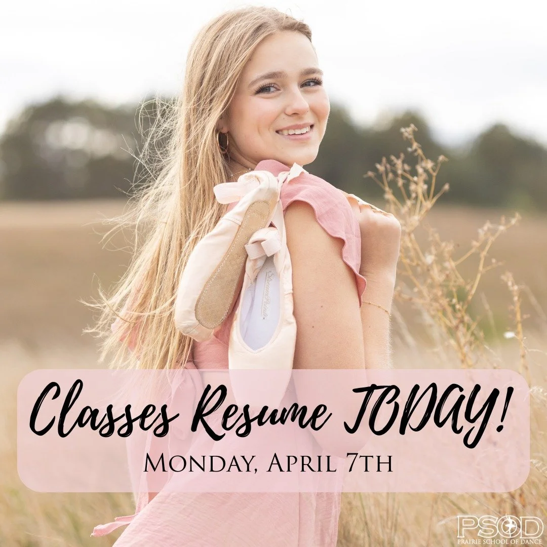Grab your dancing shoes because CLASSES RESUME TODAY! 🌸🩰🥳

We hope you had a fantastic Spring Break! The studio has been way too quiet without you, and we can&rsquo;t wait to dance together again! Let's dance!