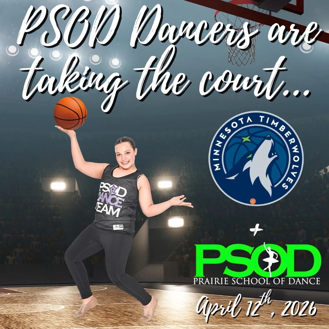THIS SUNDAY Prairie School of Dance is headed to the MN Timberwolves game, and our PA Jazz 8 dancers will be performing in the pre-show performance!

Join us for Timberwolves vs. Pelicans on Sunday, April 12, with tip-off at 7:30 PM and the pre-show 