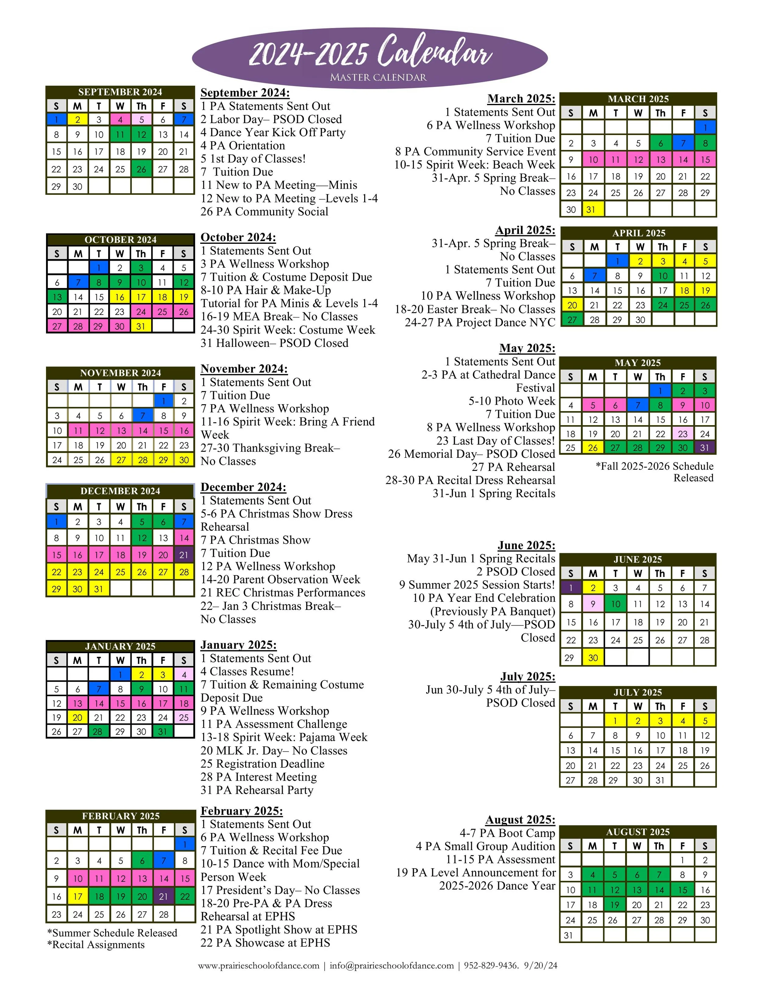 Calendars — Prairie School of Dance