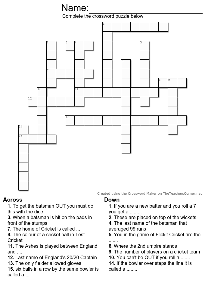 Cricket crossword