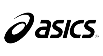 Asics logo in black and white.