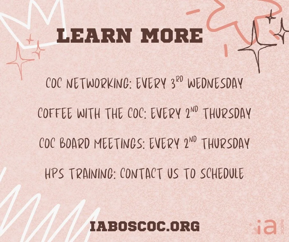 Our Housing Problem Solving workshop is just the beginning of a wide range of learning and connecting options with the IA BoS CoC! We invite you to join us for our task groups, Coffee with the CoC, and more! 

Our website has all the details - iabosc