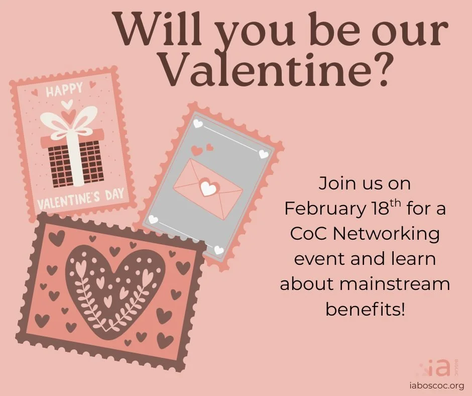 Join us February 18th at 9 am for our next CoC Networking Forum! This month's focus is mainstream benefits and we hope to see you there!

Register here: iaboscoc.org/events-meetings-updates